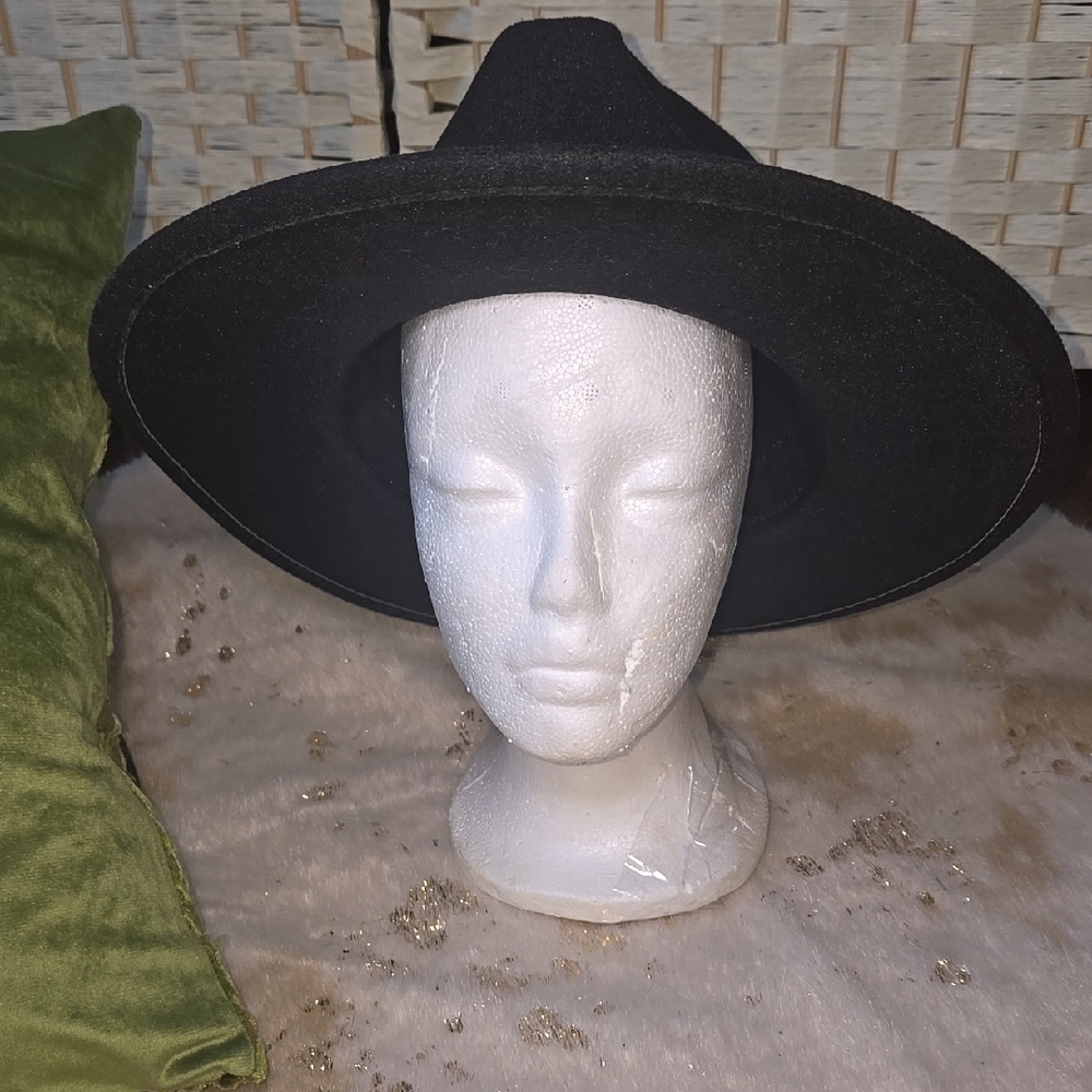 Classic Black Women's Or Unisex Wide Brim Fedora Hat. Adjustable. Size L